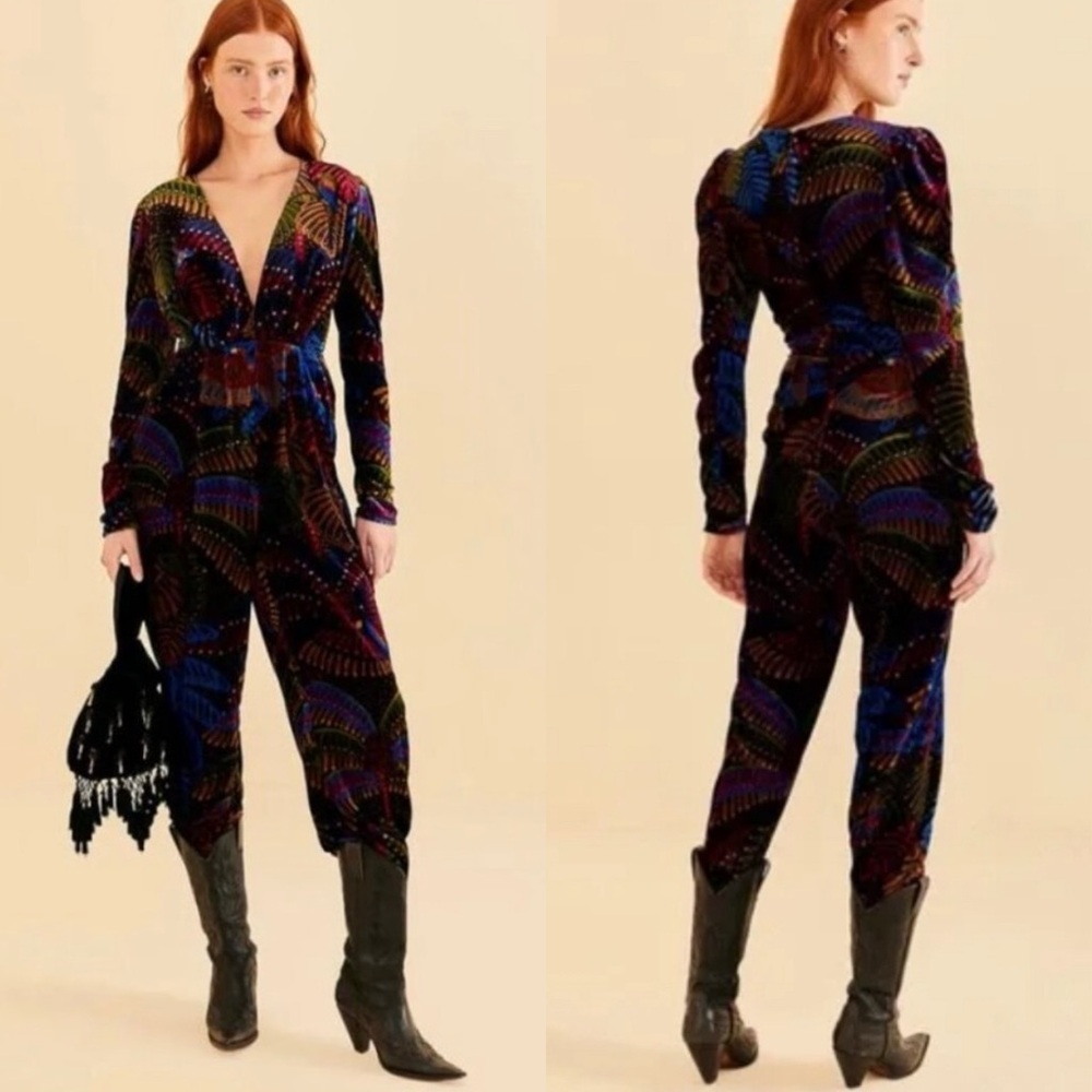 Farm Rio Midnight Forest Velvet Jumpsuit, Small